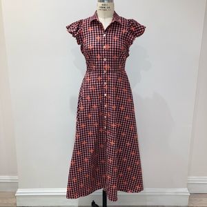 KATE SPADE Gingham Dress Ruched Back Salmon Black